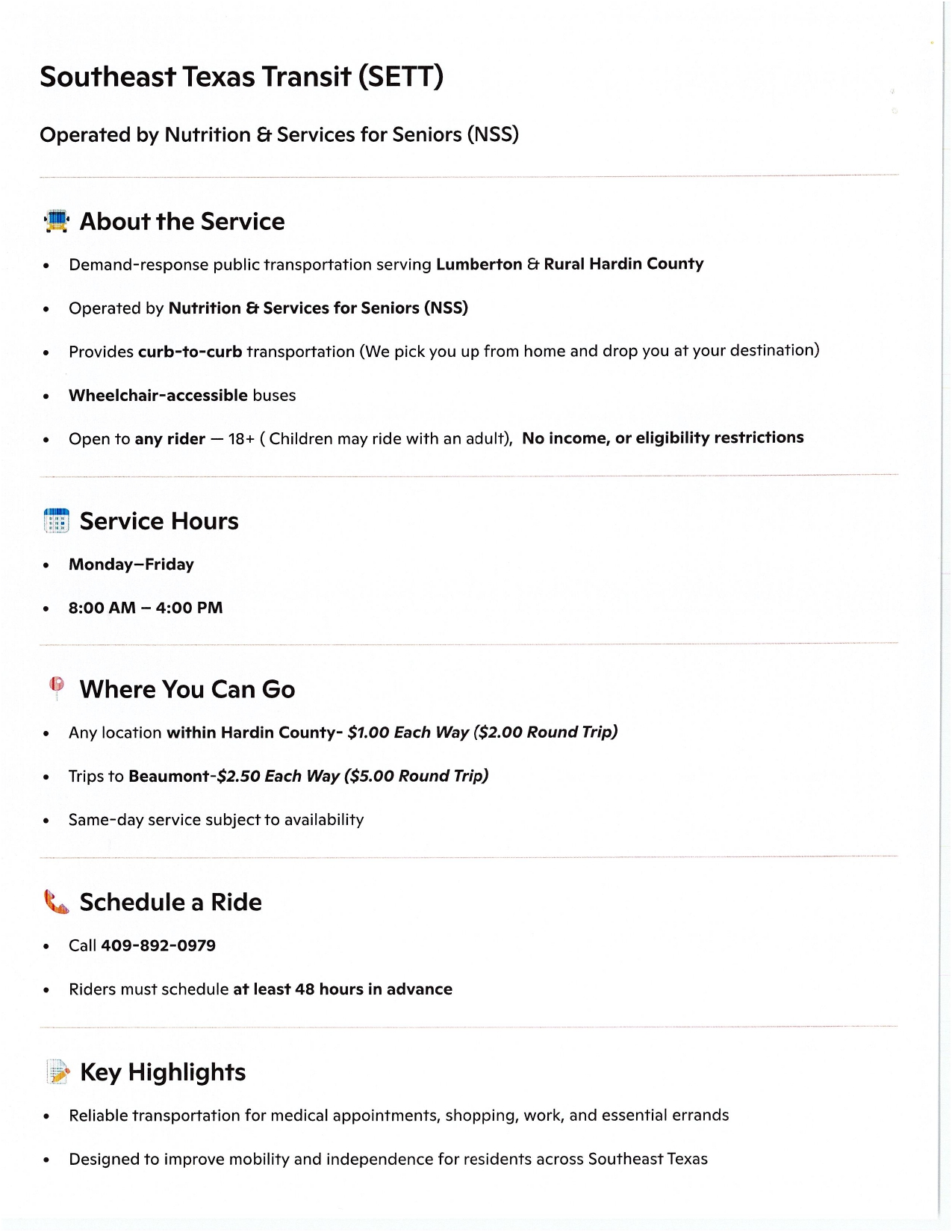 Southeast TX Transit Service